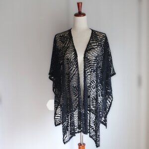 Torrid Lace Open Wrap Womens One Size Black Boho Festival Leaf and Dot Pattern
